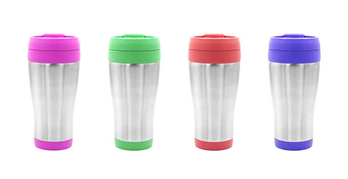 different colored smoothie cups